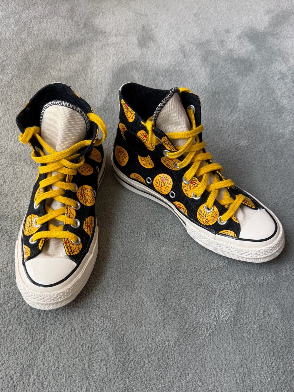 Converse + Keith Haring Custom Black and Yellow High-Top Sneakers